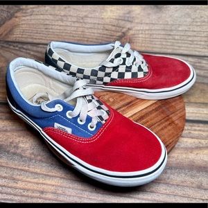 Boys Vans, red, blue, black and white